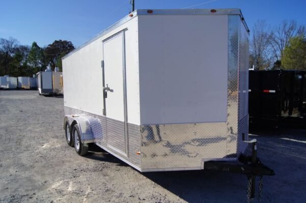 Enclosed Trailer 7'x16' White - V-Nose w/ Splash Guard Cargo Trailer Storage - Image 3