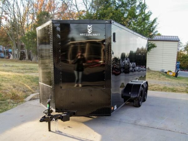 7x14 Enclosed Trailer Black V-Nose Blackout Package Storage (2) 3,500lb Axles - Image 2