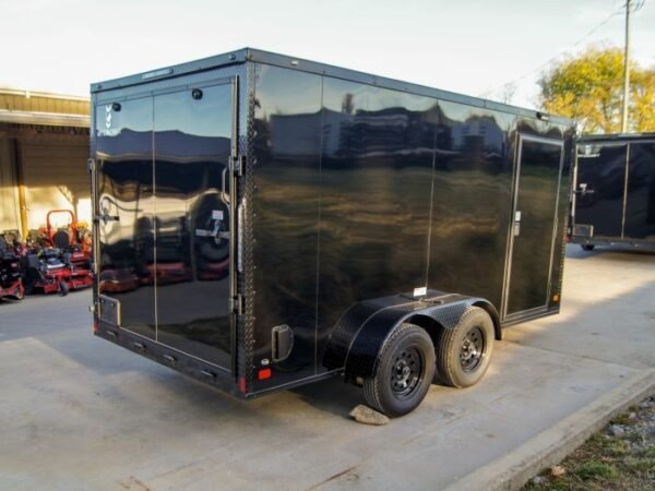 7x14 Enclosed Trailer Black V-Nose Blackout Package Storage (2) 3,500lb Axles - Image 5