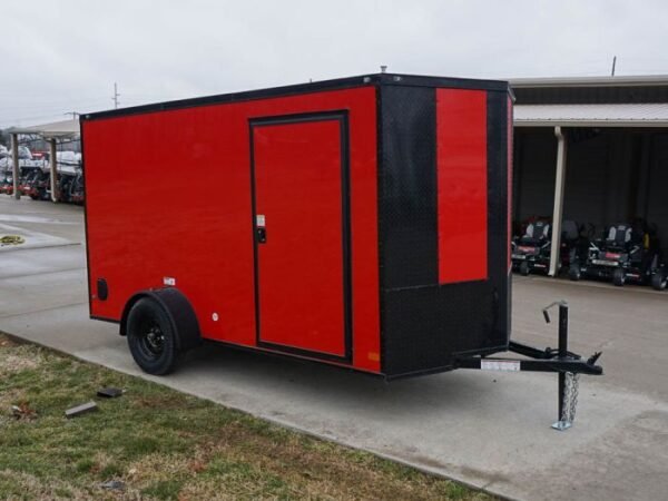 6x12 Enclosed Trailer Red V-Nose Blackout Package 3,500lb Axle Storage