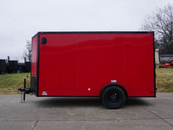 7x12 Enclosed Trailer Red V-Nose Blackout Package 3,500lb Axle Storage - Image 3