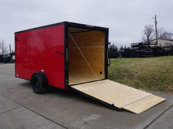 7x12 Enclosed Trailer Red V-Nose Blackout Package 3,500lb Axle Storage - Image 15