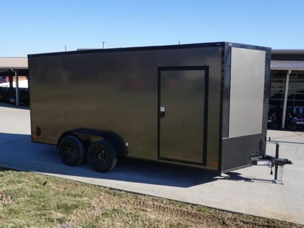 7x16 Enclosed Trailer Charcoal V-Nose Blackout Package Tandem Axle Storage