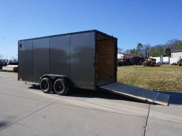 7x16 Enclosed Trailer Charcoal V-Nose Blackout Package Tandem Axle Storage - Image 14