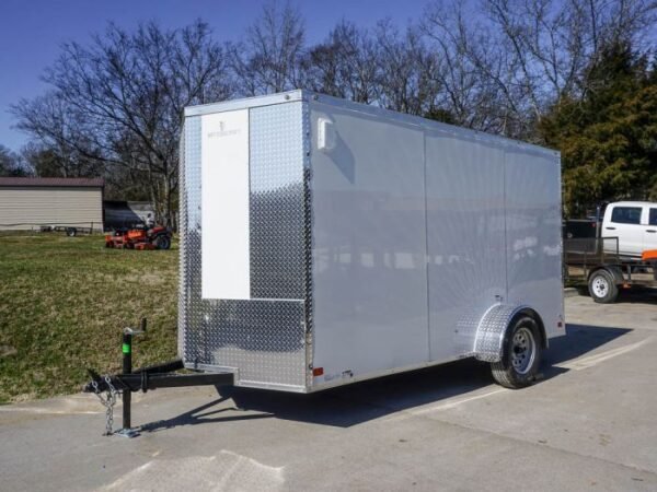 Enclosed Trailer 6'x12' White V-Nose 3,500 lb. Axle Polycore Side Storage