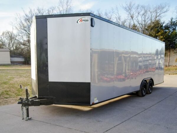 8.5x24 Silver V-Nose Enclosed Trailer Blackout Pkg (2) 5,200lb Axles