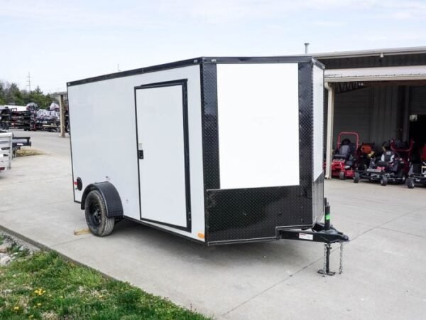 7x12 Enclosed Trailer White V-Nose Blackout Package 3,500lb Axle Storage