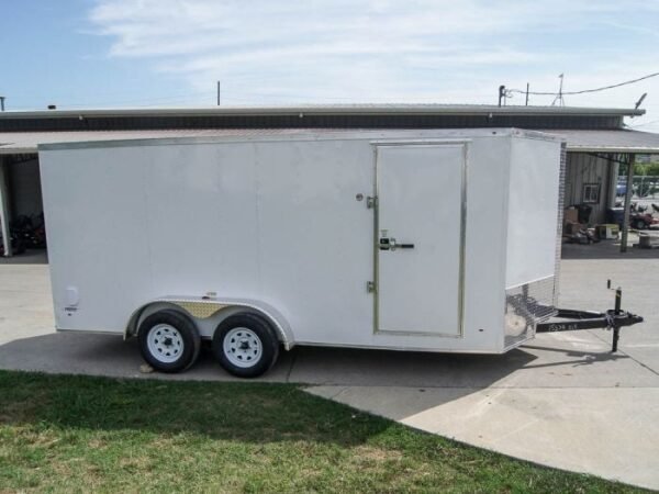 7x16 White V-Nose Enclosed Trailer with Elect Pkg (2) 3500lb Axle Storage