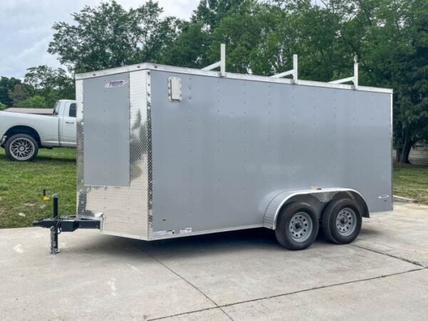 7x14 Enclosed V-Nose Trailer Silver with Ladder Racks (2) 3,500lb Axles Storage - Image 3