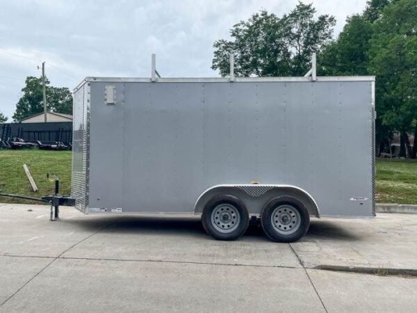 7x14 Enclosed V-Nose Trailer Silver with Ladder Racks (2) 3,500lb Axles Storage - Image 4