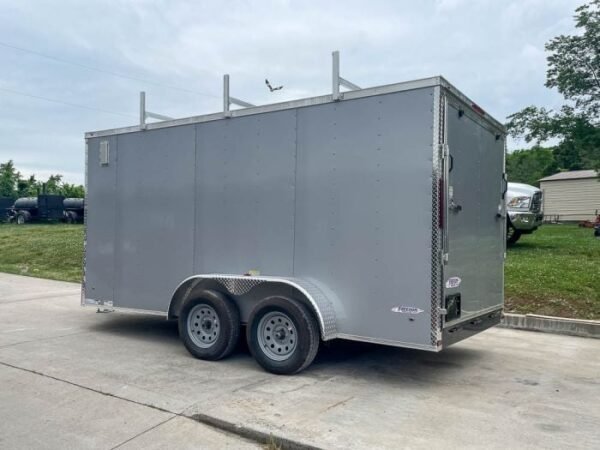 7x14 Enclosed V-Nose Trailer Silver with Ladder Racks (2) 3,500lb Axles Storage - Image 5