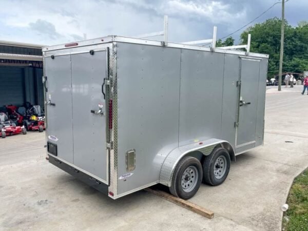 7x14 Enclosed V-Nose Trailer Silver with Ladder Racks (2) 3,500lb Axles Storage - Image 7