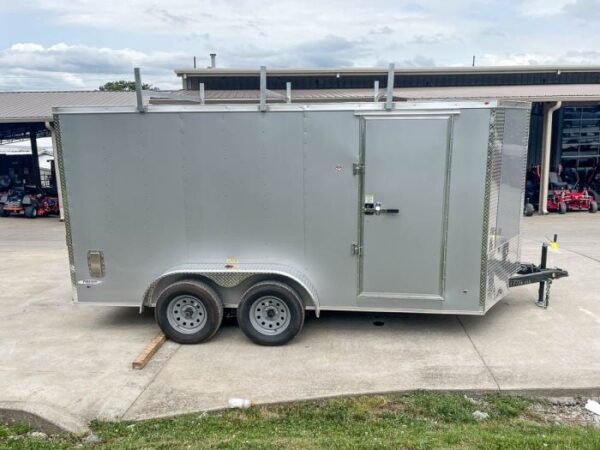 7x14 Enclosed V-Nose Trailer Silver with Ladder Racks (2) 3,500lb Axles Storage