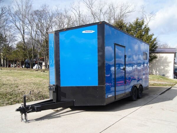 8.5x18 Blue V-Nose Slant Top Enclosed Trailer with Blackout Package