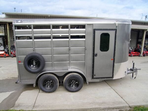 14ft Charcoal Horse Livestock Cattle Trailer (2) 3,500lb Axles with Dressing Room - Image 2