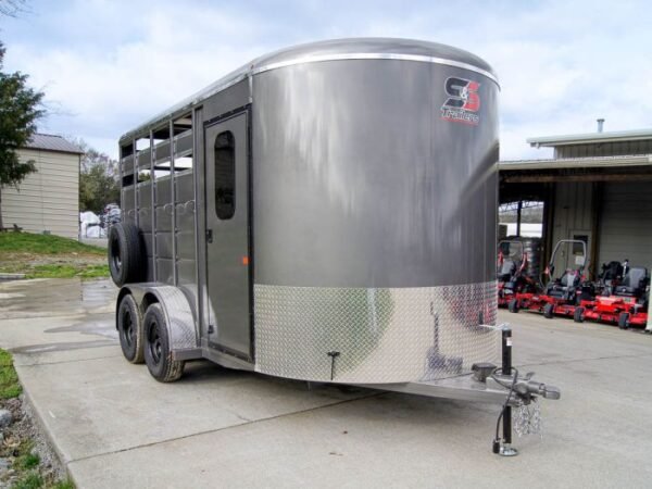 14ft Charcoal Horse Livestock Cattle Trailer (2) 3,500lb Axles with Dressing Room - Image 7