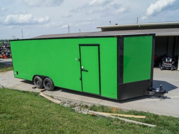 8.5x24 Lime Green Enclosed Trailer with Blackout Package (2) 5200lb Axles Storage