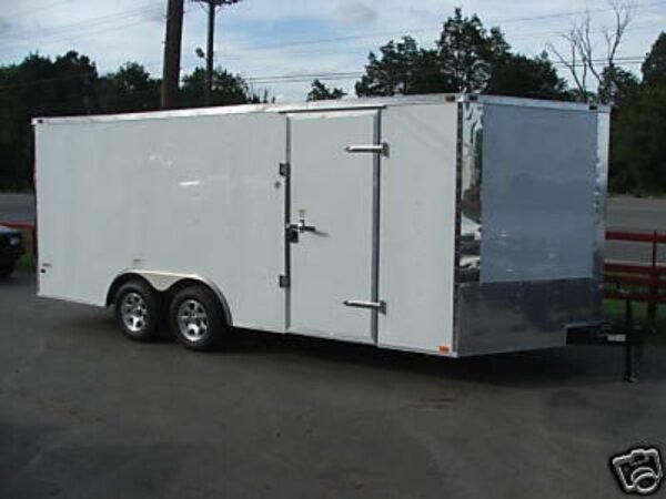 Enclosed Trailer 8.5'x18' White - Motorcycle Car Equipment Hauler Storage